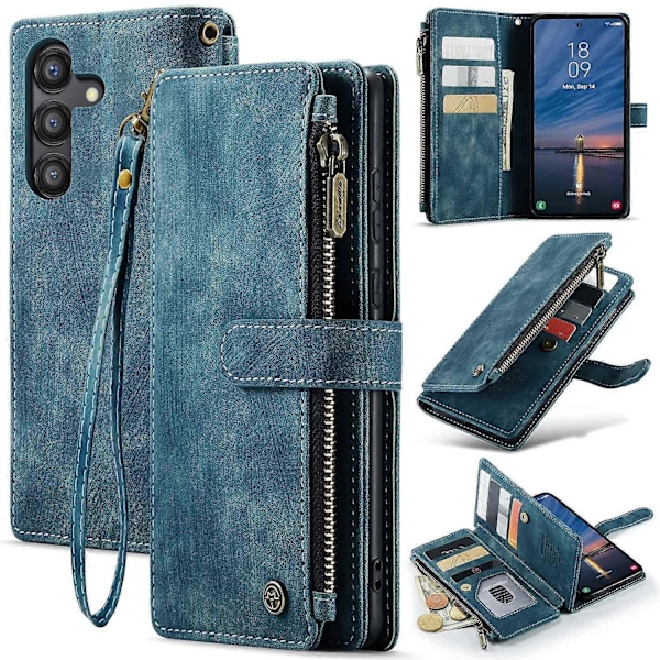 CASEME C30 -sarja Samsung Galaxy A55 5G -puhelimelle Vetoketjullinen nahkainen puhelinkotelo 10 korttipaikalla [HK] Style D Multicolor
