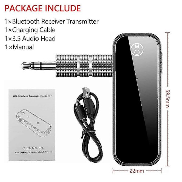 Bluetooth-modtager, Bluetooth bil jack adapter, 5.0 Bluetooth-sender, bærbar trådløs 3,5 mm Aux Bluetooth-adapter [HK]