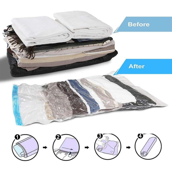 HKK  12 Pieces Vacuum Storage Bags 6 Bags 60x40cm and 6 Bags 50x35cm, No Need Pump for Travel Space Savin