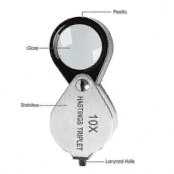 10X Gemförstoring: Vikbar liten juvelerarlupp med 16 mm tripletlins [HK] Silver Black