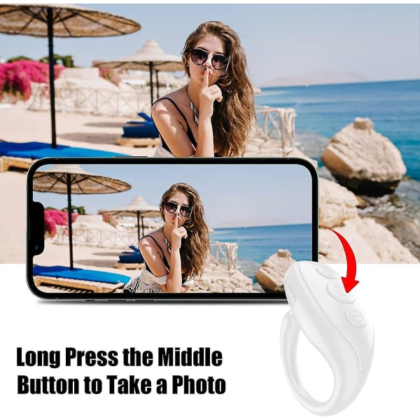 Tik Tok Bluetooth-fjernbetjening, Tik Tok Scroll Remote Photo Page Turner til Iphone, Android, Ios (hvid)