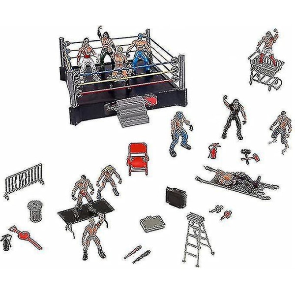 Wwe Mini Wrestling Figur Playset Wrestler Warriors Leker Med Firkant Ring Og Tilbehør Morsomme Miniatyr Kamp Actionfigurer Gave Høy Kvalitet[HK]