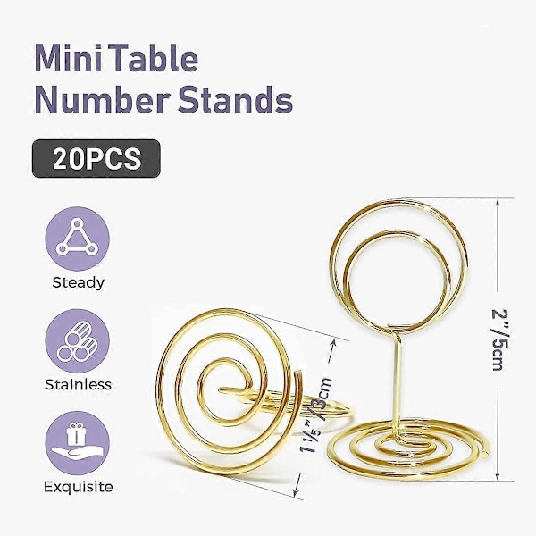 Bordnummerholdere 20 stk. - 2 tommer Mini Bordkortholder Kort Bordnummerstandere til Bryllup Pa[HK] Gold
