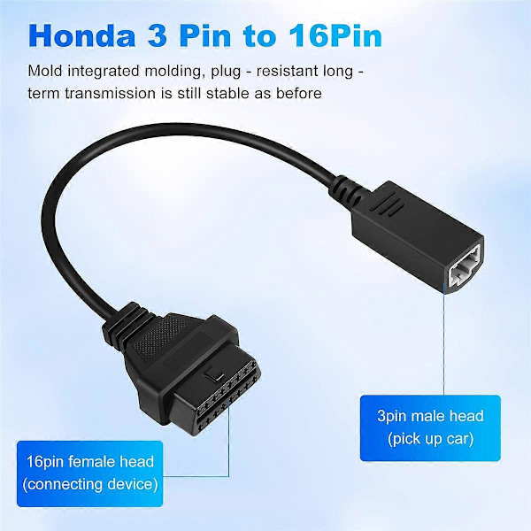 OBD2 Kabel til 3-Pin OBD1 Adapter OBD2 til 3-Pin til 16-Pin Stik Kompatibelt Diagnoseværktøj[HK] Black