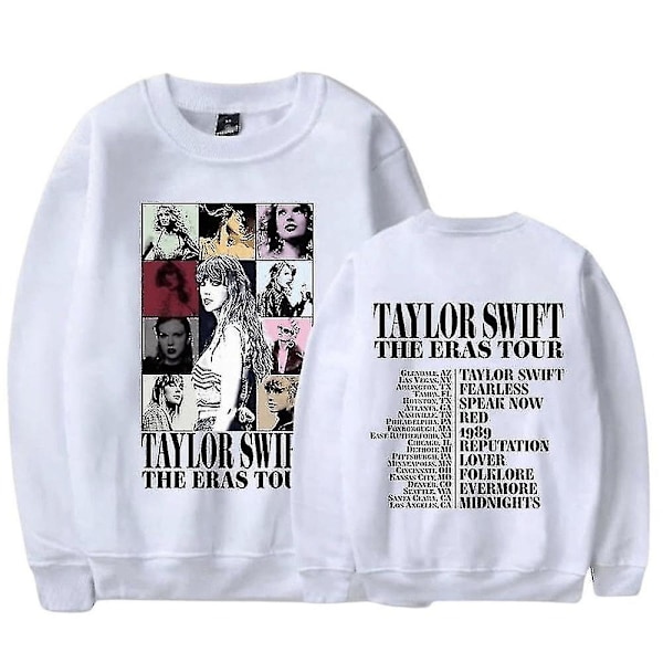 Taylor Swift The Eras Tour -painettu unisex-collegepaita, pitkähihainen, pyöreä pääntie, rento, löysä pusero, topit [HK] White S