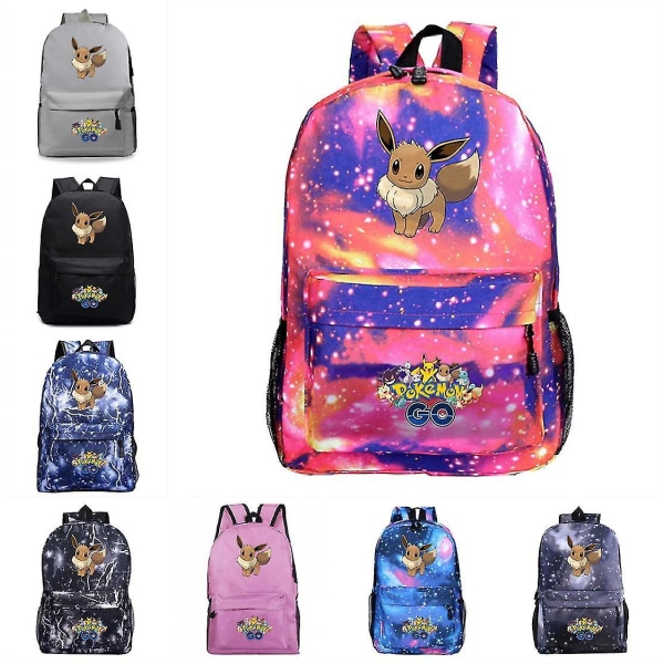 Anime Pokmon Eevee -kuvioinen opiskelijareppu, sarjakuvalaukku, unisex-reppu [HK] Black