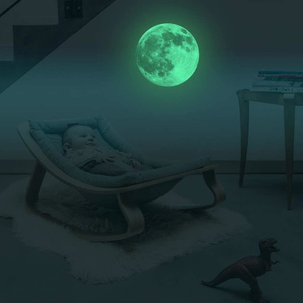 Glow In The Dark Moon Veggdekor 30 cm lysende klistremerke om natten, perfekt tak- eller veggdekor for barnas soverom[HkkK]