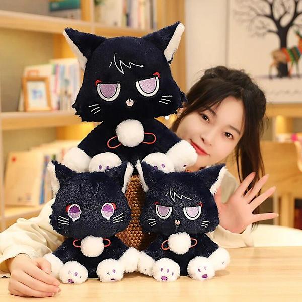 25/35cm Anime Genshin Impact Kawaii Scaramouche Musta Kissa Pehmolelu Täytetty Pehmeä Wanderer Lemmikki Cosplay Nuken Lelut Lapsille Lahjoiksi [HK] 32cm-35cm no mouth cat