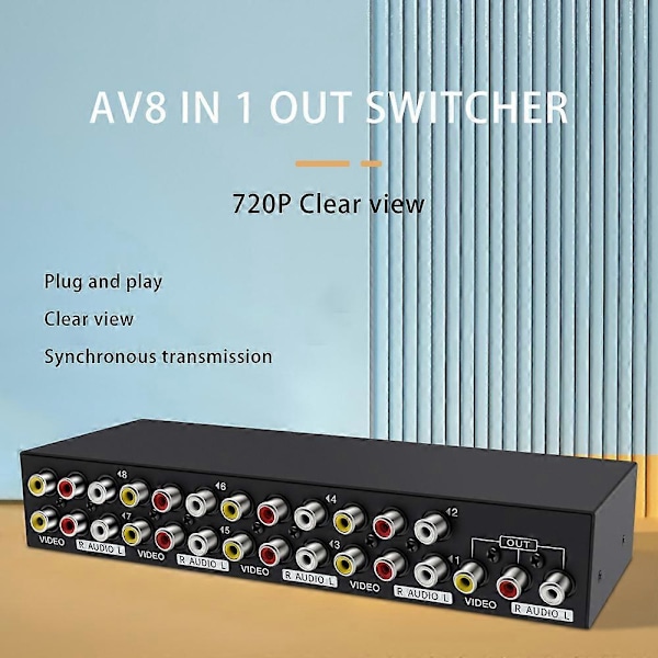 8 Port RCA Komposit Audio Video AV 8-vejs Switch Vælger Switch Splitter Boks [HK]