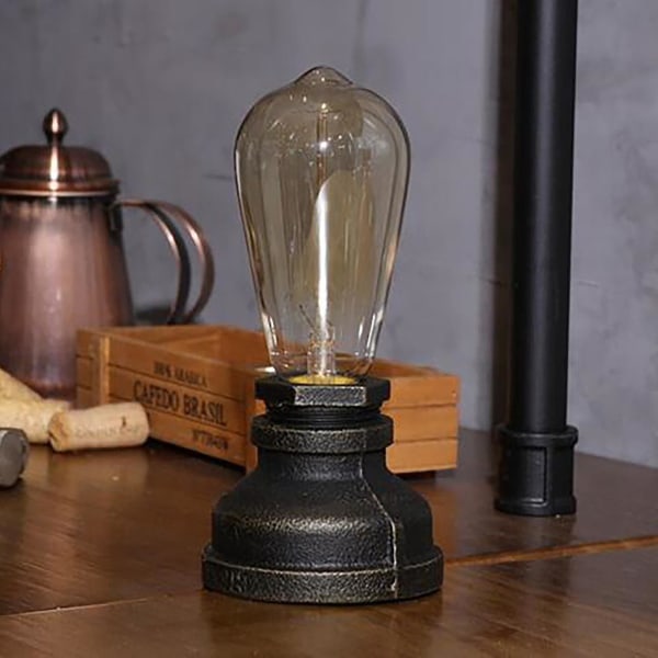 HKK Retro Vintage Bordlampe - Loft Steampunk Vannrør Antik E27 Pære Industriell Lampe Lampe Metall