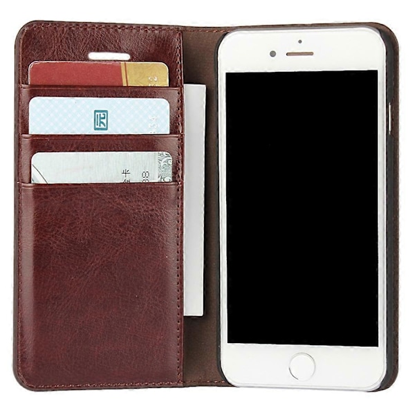 För iPhone SE (2020)/SE (2022)/8/7 4.7 tum Oljekantad Crazy Horse Äkta Läder Fäst Hårt PC Inre Fodral Plånbok Ställ Flip Telefon Skal[HK] Coffee