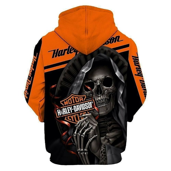 Voksne 3D-kranie Harley-Davidson damehættetrøje sweatshirt hættetrøje pullover[HK] xl