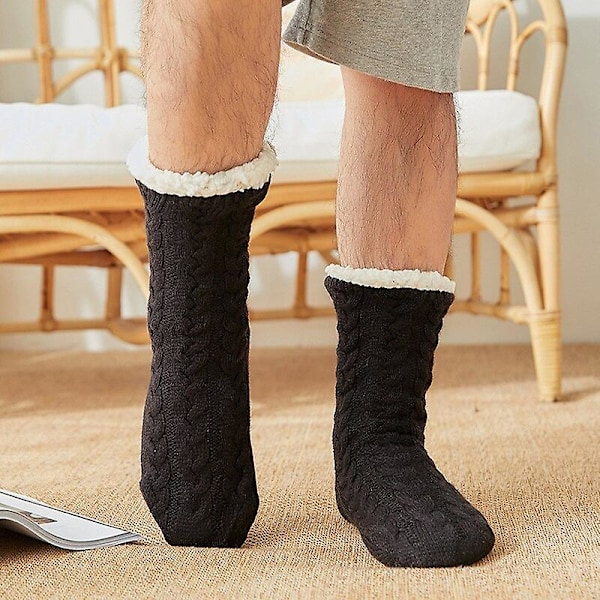 Termosokker Herre Vinter Varme Myke Bomulls Tykke Pluss Fløyel Sove Anti Sklisikre Uten Grip Korte Gulvsokker Mann [HK] Euro size 39-45 black