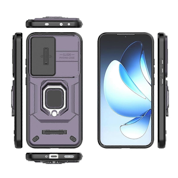 Oppo Reno13 5G (Global) -puhelimen suojakotelo PC TPU -jalustalla ja linssinsuojuksella - Vihreä[HK] Purple Multicolor