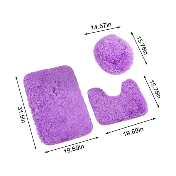 HK  Hushållsartiklar enfärgad 3-delad badrumsmatta set badrum toalettmatta halkmatta enfärgad badrum toalettgolvmatta Purple