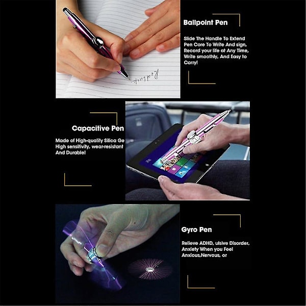 Multifunktionell metallskal kapacitiv penna fidget spinner leksak stressavlastning kulspetspenna[HK] Purple