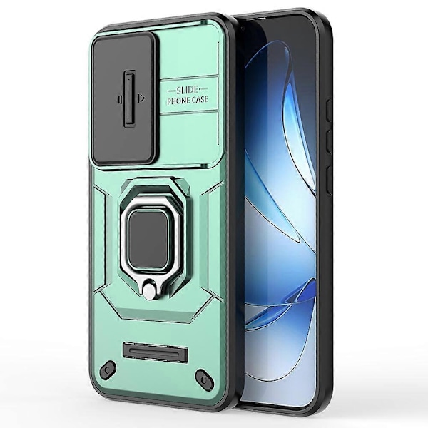 Til Oppo Reno13 5G (Global) Cover PC TPU Støtteben Telefonbeskytter med Linsebeskyttelse -[HK] Green Multicolor