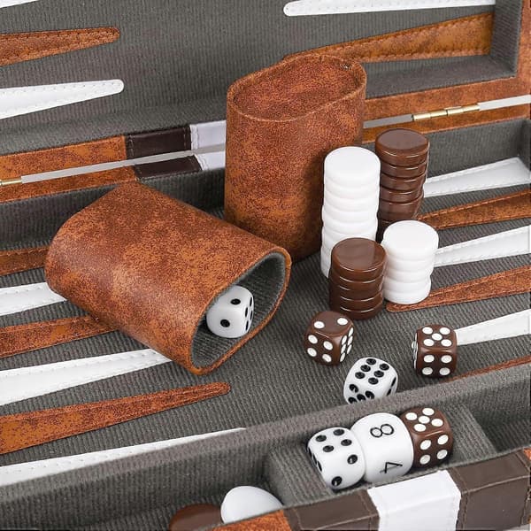 Backgammon sæt, 11 tommer bærbart brætspil med PU-læderetui til voksne, brunt backgammon rejsesæt[HK]