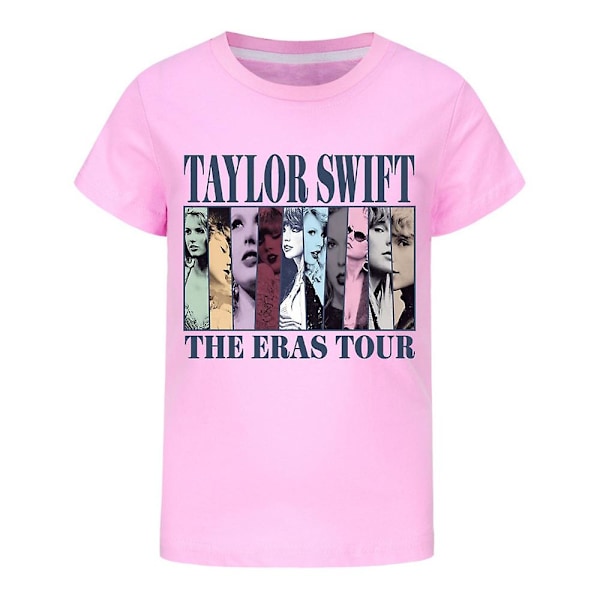 Taylor Swift The Eras Tour T-shirt tryckt barn pojkar flickor kortärmad rund hals tee toppar Swiftie fans konsertgåvor[HK] Pink 13-14 Years