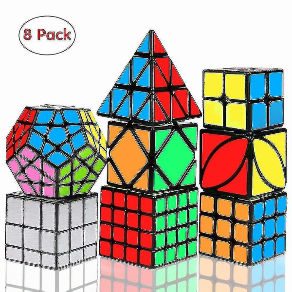 Speed ​​Cube Set, Magic Cube Bundle 2x2 3x3 4x4 Pyramid - Lekepuslespillkube for barn og voksne sett på 8[HK]