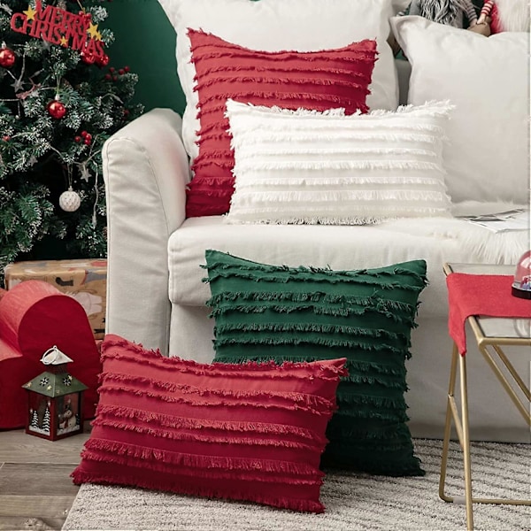 Sett med 2 Håndlagde Dekorative Solid 100% Bomullslerret Putetrekk, 11 Farger Tilgjengelig - (18\"x18\" 2 Stykker, Eplegrønn)[HK] white