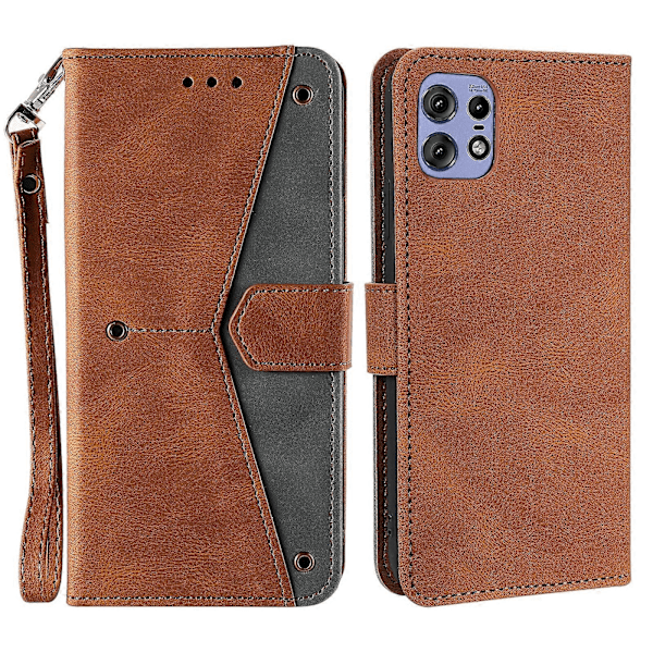 För Motorola Edge 50 Pro 5G Fodral Splitsning Sömnad Läder Flip Skyddande Skal[HK] Brown
