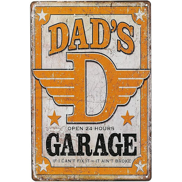 HKK  Pappas Garage Tenn Metallskylt Dekor Rolig Humor Pappa Far