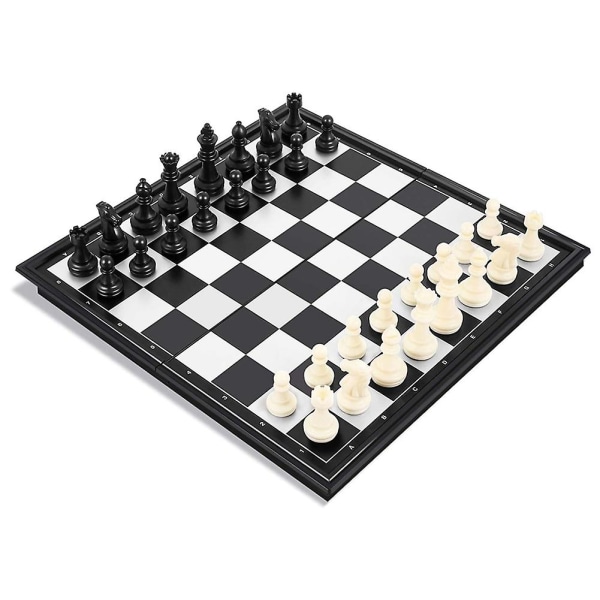 Magnetisk hopfällbart schackspel, bärbart 25x25 cm schackbräde, svartvita schackpjäser, leksaker för fester och F[HK] black   white