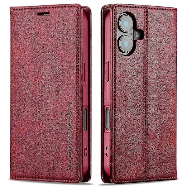 LC.IMEEKE Læderetui til iPhone 16 med RFID-blokering, kortlommer og telefoncover - Sort[HK] Red Multicolor