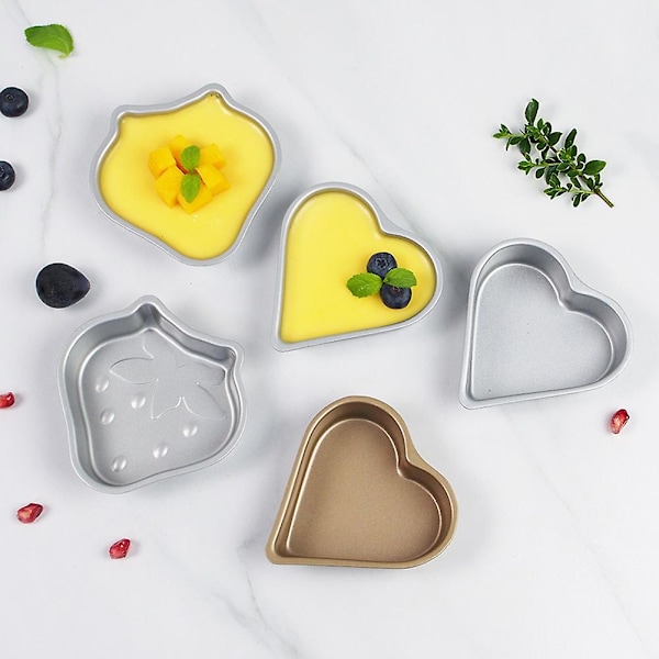 Non-stick kageform i hjerteform med jordbær, til bagning af ostbrød, gelébudding, køkkenudstyr [HkkK] Silver Strawberry heart