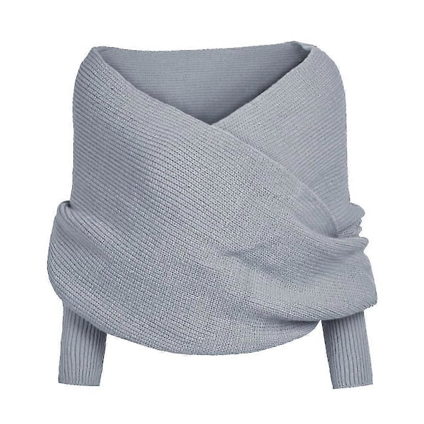 Dam Stickad Tröja Toppar Halsduk Med Ärm Wrap Vinter Varm Sjal Halsdukar[HK] LIGHT GREY