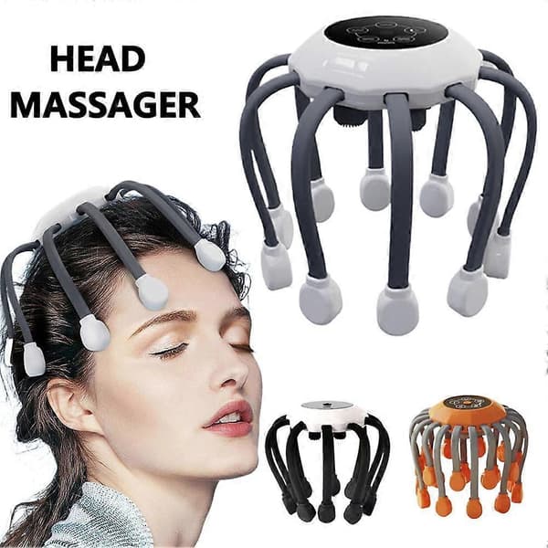 Orange Opgraderet Hovedmassager Blæksprutte Fuldautomatisk Multi-Dimensionel Elektrisk Vibrations Hovedbundsdrænings Afslapningsmassager Bluetooth-tilstand [HK] Gray 1pcs