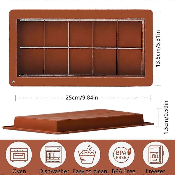 Chokoladeforme Silikone Dyb, 25 x 13,5 cm Chokoladebar, Dyb Chokoladeform, til Fremstilling af Chokoladebarer, Praline Slik[HK] 2 PCS