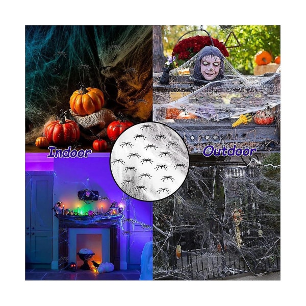 Spindelnät Halloween-dekorationer, töjbara spindelväv för inomhus/utomhus skrämmande atmosfär, fester([HK])