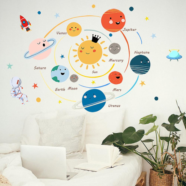 45x60 cm lasten seinätarra planeetat aurinkokunnan seinäkoristeet lapsille baby olohuoneen makuuhuone ([HK])