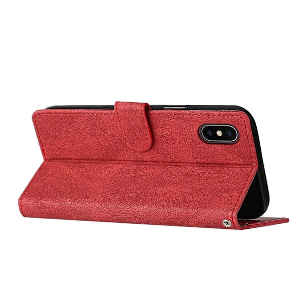 Fodral för iPhone X PU Läder Flip Folio Fodral med Korthållare Magnetisk Stängning Vikbart Ställ Kompatibelt med iPhone X Skal[HK] Red