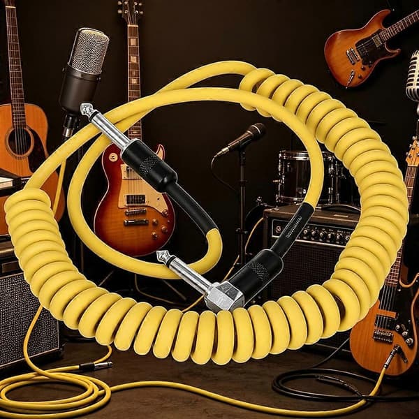 6,5 mm gitarrkabel förstärkare spiralkabel elgitarrkabel hane till hane brusreduceringslinje för musikinstrument A[HK] Yellow