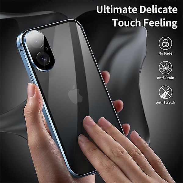 Skal till iPhone 16 Plus Anti-Spy Dubbelsidigt Härdat Glas+Magnetisk Metallram Telefonskal - Svart[HK] Multicolor Blue
