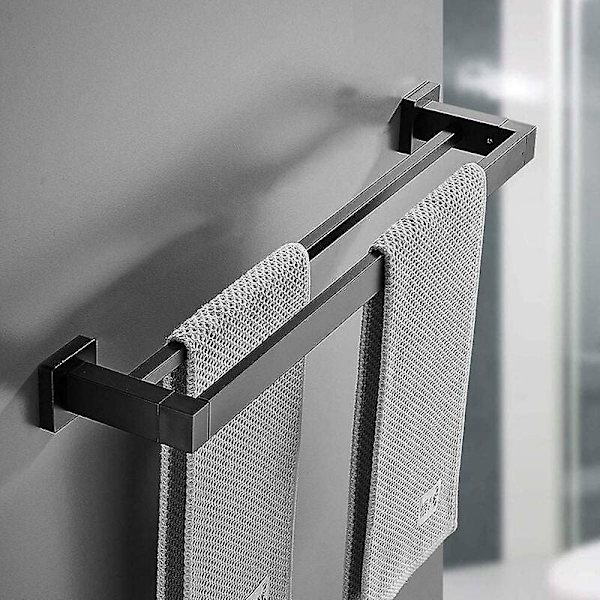 Mat Sort Dobbelt Håndklædeholder Håndklædestang Vægmoteret Rustfrit Stål 2 Stænger Badeværelseshylde - 50cm([HK])