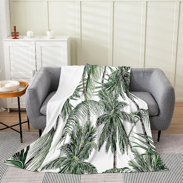 Palm Tree Fleece Tæppe, Helårs Palm Leaf Sengetæppe Botanisk Natur Fuzzy Tæppe Til Seng Sofa, Soveværelse Plys Tæppe Leaf Bra[HK] 60x50in 150x125cm