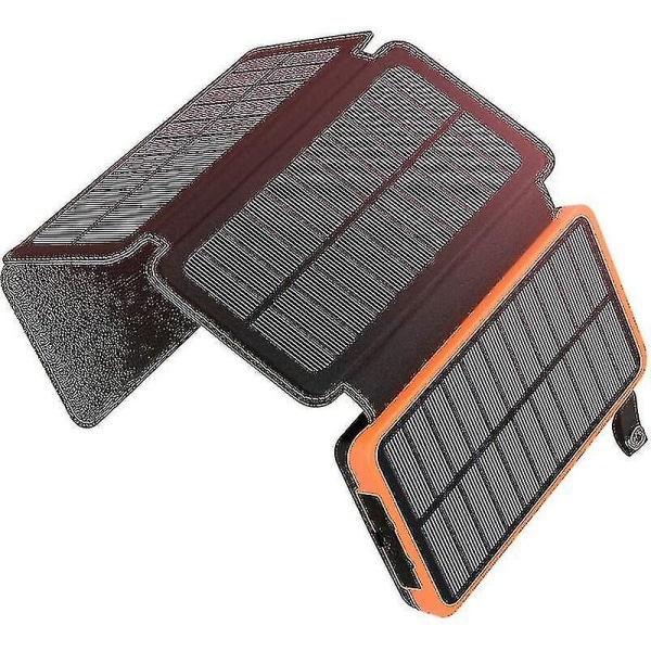 Solcellelader 25000mah bærbart eksternt batteri med 4 paneler Vanntett strømbank med 2 usb utendørs camping for telefonnettbrett Cisea[HhhK]