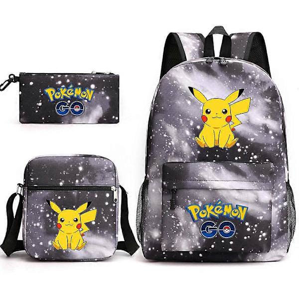 Pikachu Skolväska Ryggsäck Pennfodral Axelväska Tre-delad Set[HK] Starry black