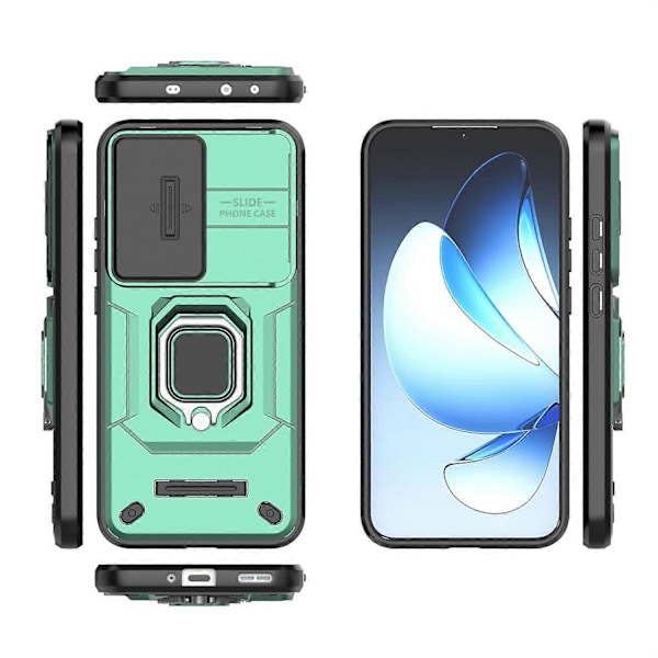 Skal för Oppo Reno13 5G (Global) PC TPU Ställ Telefon Skydd med Linsskydd -[HK] Green Multicolor