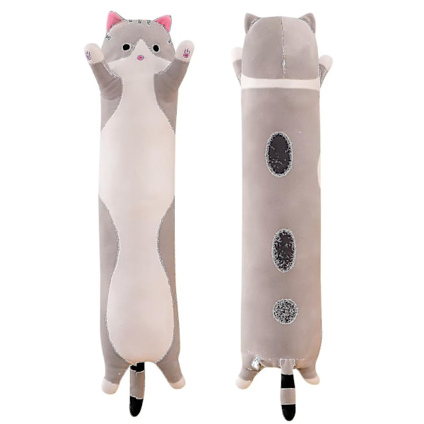 Lang og søt kosebamse i form av katt, myk pute for barn, julegave [HK] Grey 90CM