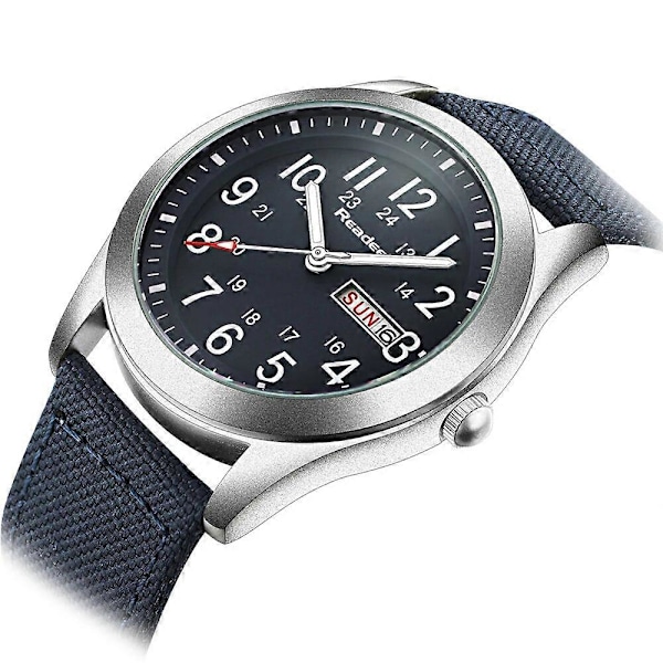 \"2016 Readeel Mote Herre Sportsklokker Menns Kvarts Time Dato Klokke Mann Lærreim Militær Hær Vanntett Armbåndsur\"[HK] Blue