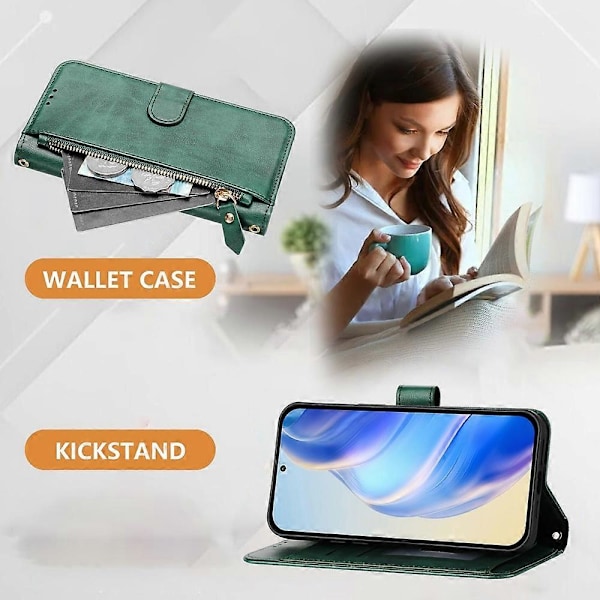 Plånboksfodral med dragkedja PU-läder för ZTE Blade A75 5G / Nubia Focus[HK] Green