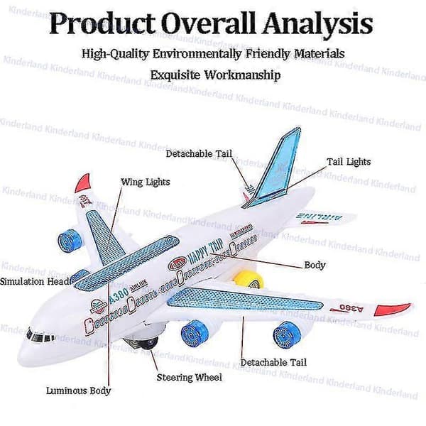 Elektrisk passagerfly med musik, lys og lyd, legetøjsfly A380, lysende passagerfly [HK]