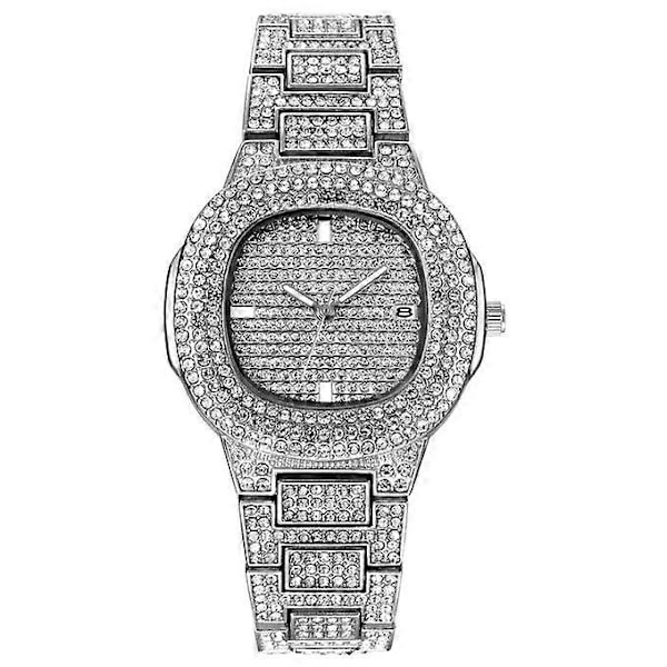 Herre Hip Hop 9\" Armbåndsur & 18\" Iced Out Cuban HalskjedeXD2458-341[HK]