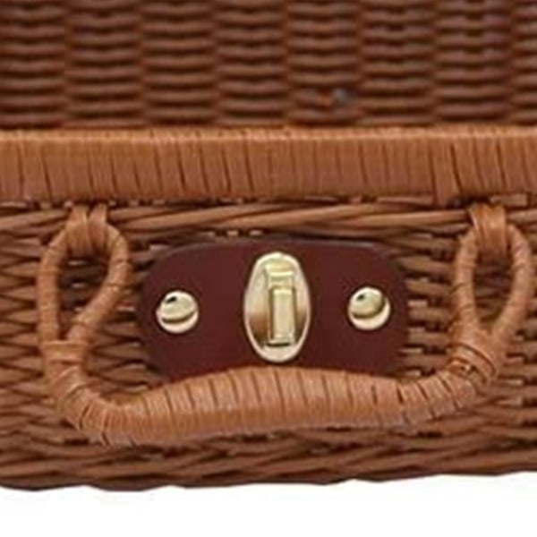 Picnickurv, Vævet Flet Vintage Kuffert Vævet Opbevaringskurv Rattan Opbevaringskasse Picnic Væv L[HK] Brown