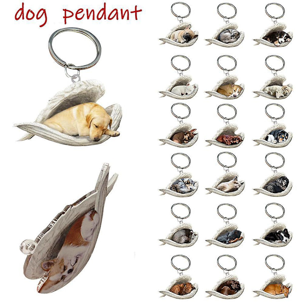 Hængende ornament nøglering sød sovende engel hund vinge vedhæng hund gave Ca[HK] Corgi